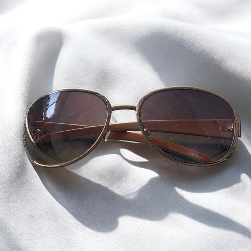 Vintage Round 70s Brown Sunglasses Oval Plastic Metal Aviator
